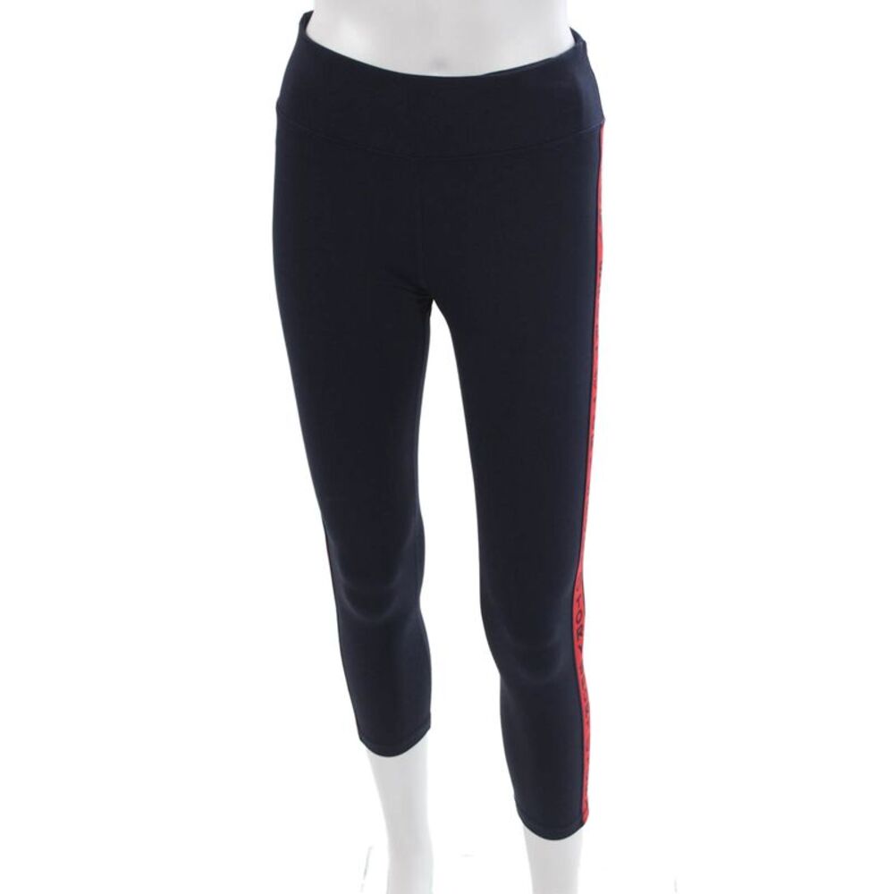 Tory Sport Womens Dark Blue Striped Capri Leggings Zip Size S